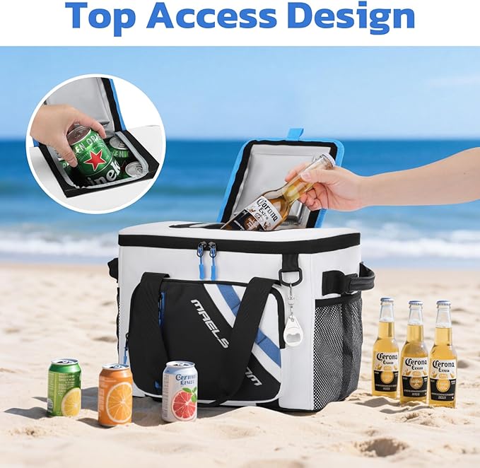 Maelstrom Cooler Bag, 30 Cans Beach Cooler, Large Leakproof Insulated Soft Cooler with Bottle Opener, Ice Chest, Portable Collapsible Cooler for Travel, Camping, Shopping