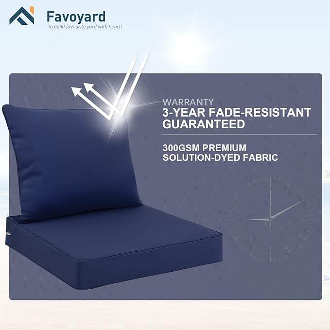 Favoyard Outdoor Seat Cushion Set 22 x 22 Inch Waterproof & Fade Resistant Patio Furniture Cushions with Removable Cover Deep Seat & Back Cushion with Handle and Adjustable Straps for Chair Sofa Couch