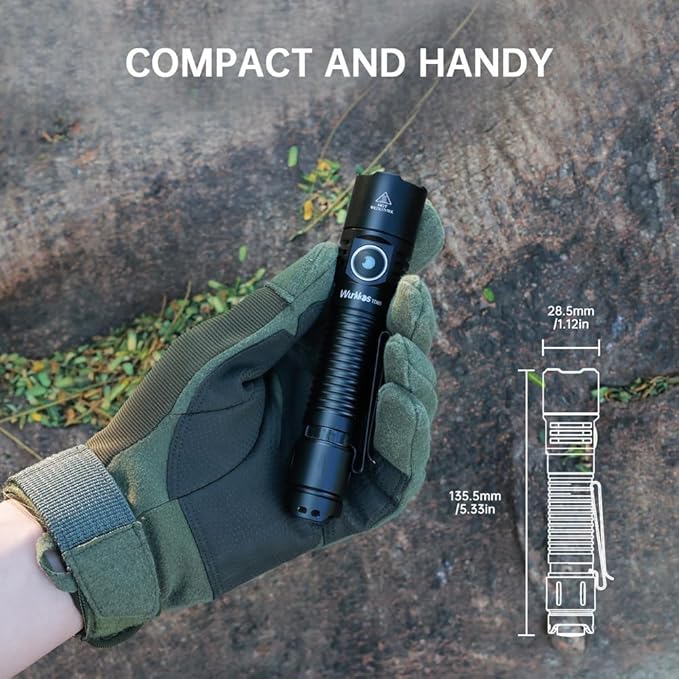 Wurkkos TD05 Rechargeable Flashlights USB C, Max 1800Lumen Tactical Led Flashlight Dual Switch Design, 373M Long Range EDC Flashlight, IP68 Waterproof Flashlight for Indoor Outdoor Usage-Black