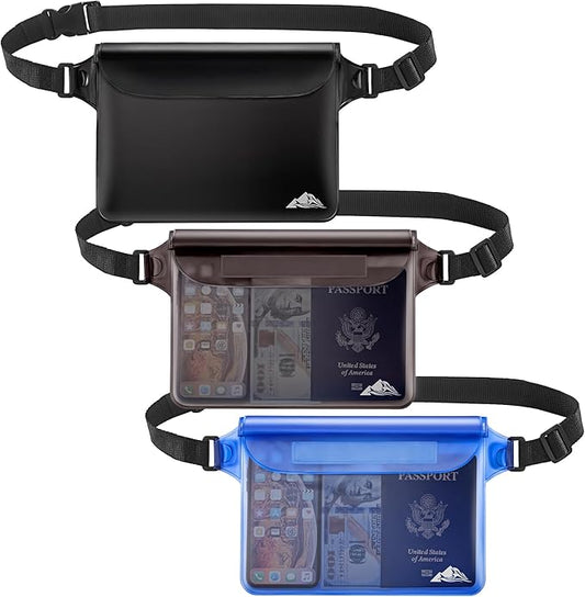 HEETA Waterproof Fanny Pack, Waterproof Pouch Dry Bag 2/3/4 Pack for Phone Passport Purse, Adjustable Waist Strap for Swimming Kayaking Boating Paddle Board Accessories Cruise Beach Camping Essentials