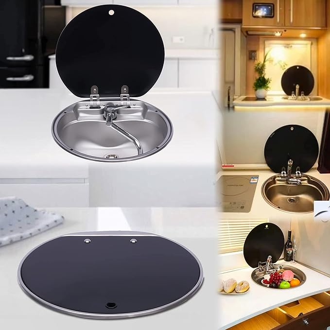 RV, Bar, Kitchen Sink with Folde Faucet C &Lid, Undermount Stainless Steel Single Bowl Small Drop In Sink Hand Wash Basin for Workstation, RV, Boat, Kitchen, Camper Van,Bar