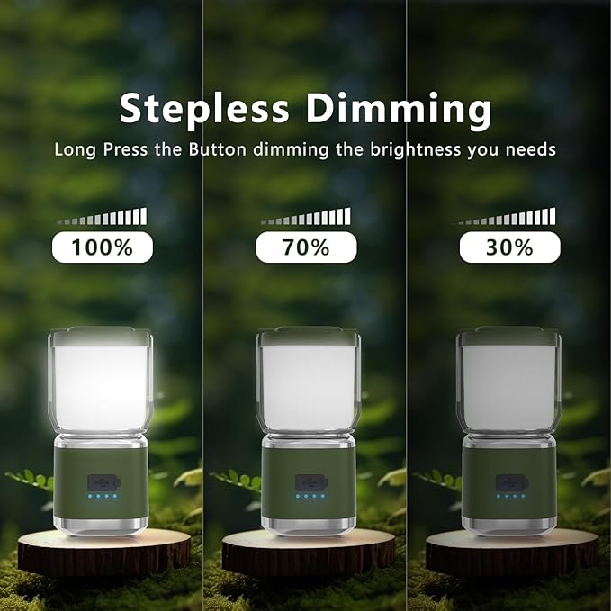 Portable Camping Lantern Rechargeable -4inch, 2000LM LED Camping Lights Lantern with Redlight&20Hours Runtime& Stepless Dimming, Hurricane Emergency Lights for Power Outages, Waterproof Camping Lamp