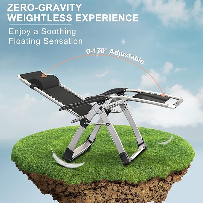 ABORON Zero Gravity Chair Set of 2, Outdoor Lounge Chairs Sun Loungers with Removable Cushion,Headrest,Cup Holder,Reclining Patio Lounger Chair for Indoor and Outdoor