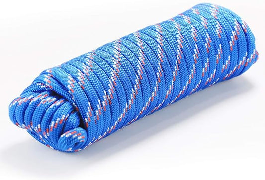 Wellmax Diamond Braid Nylon Rope - 3/8 Inch by 50 Feet Blue Color - Extra Strength, Sunlight and Weather Resistant - Heavy Duty Construction