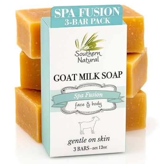 Southern Natural Goat Milk Soap Bar - 3 Pack Essential Oil Blend - For Dry Sensitive Skin. Natural Handmade Face & Body Soap For Men & Women.