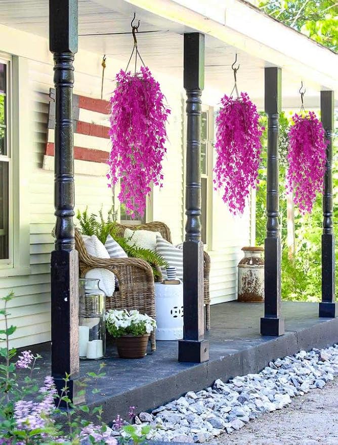 RECUTMS Fake Hanging Plants Artificial Ivy Leaf Faux Vine Plants Outdoor Artificial Hanging Plants Fake Plant Wall Decor Indoor UV Resistant Plants Home Room Decoration(Pure Fuchsia)