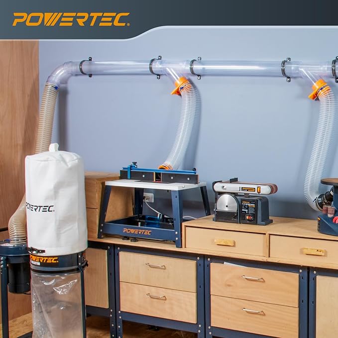 POWERTEC 70309-P2 4 Inch ID 90 Degree Elbow for 4" OD Dust Collection Pipes, Adapters and Fittings with Splice for 4 Inch ID Dust Collection Hose Connector (Clear), 2 Sets