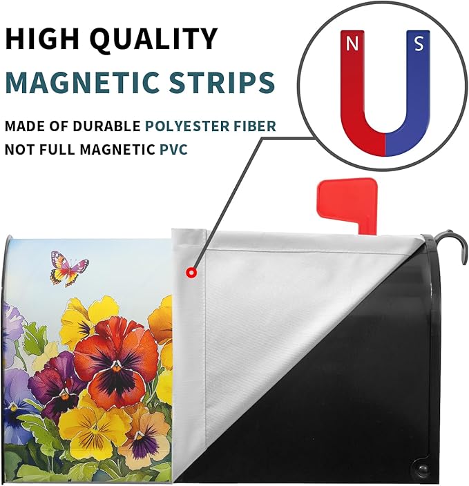 Watercolor Floral Mailbox Covers Magnetic Large Size 25.5''x21'' Spring Summer Flowers Butterfly Letter Box Wrap Colorful Flower Seasonal Waterproof Post Letter Box Cover for Outdoor Garden Yard