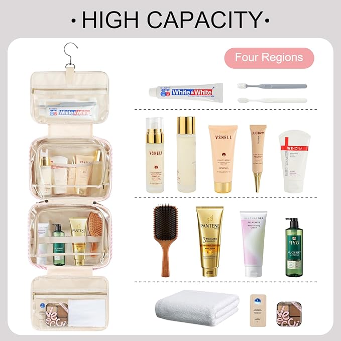 TOPEAST Travel Toiletry Bag - Hanging Toiletry Bag for Women, Large Capacity Personalized Travel Toiletry Bag and Makeup Bag, Portable Travel Organizer for Toiletries, Shampoo, Cosmetics - Letter C