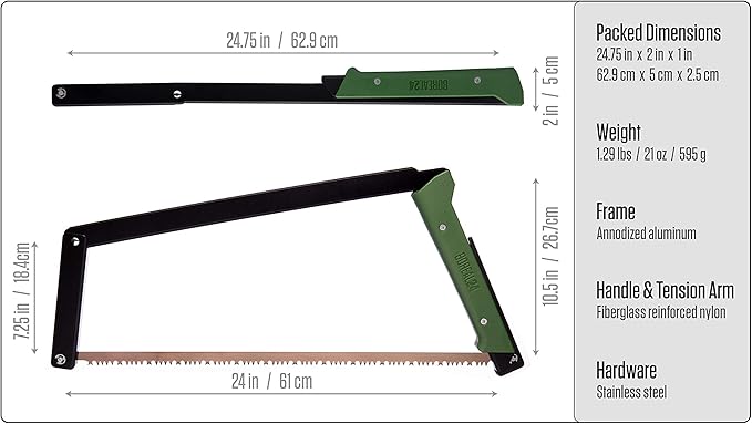 AGAWA - BOREAL24 Tripper Kit - 24 Inch Folding Bow Saw, 24" Rugged Cordura Sheath, Additional 24" Aggressive Blade (Black Frame - Green Handle)