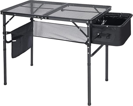 RedSwing Portable Grill Table with Sink for Outside, Aluminum Frame Folding Grill Stand Table for Outdoor Camping Picnic BBQ, Lightweight Adjustable Height, 36 x 20 x 31 Inches, Black