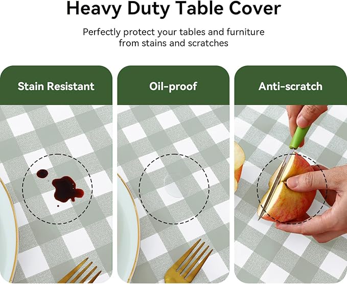 Romanstile Rectangle Plastic Tablecloth, 100% Waterproof Oil-Proof Checkered PVC Table Cloth, Heavy Duty Vinyl Table Cover for Dining, Camping, Picnic, Outdoor - 54 x 78 Inch, Light Grey