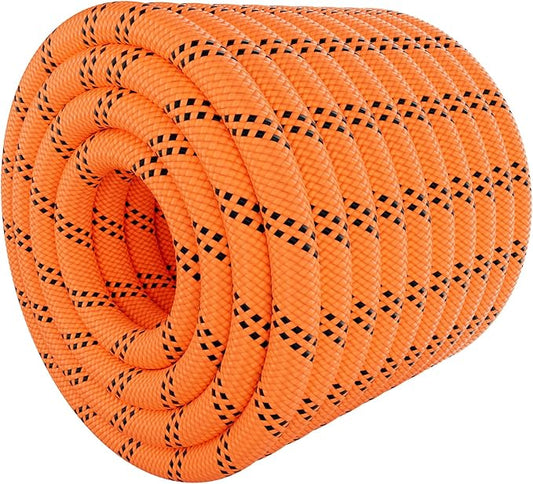 X XBEN Braided Polyester Arborist Rope 3/8 inch X 170ft, 48 Strands, 3430 LBS Breaking Strength Outdoor Rope, Arborist Rigging Rope for Rock Hiking Camping Swing Tree Rescue, Orange