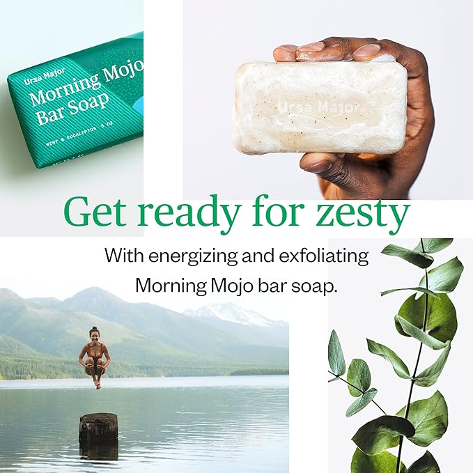 Ursa Major Natural Bar Soap | Morning Mojo Bar Soap | Exfoliating Soap with Peppermint, Eucalyptus and Rosemary | Formulated for Men and Women | 5 ounces