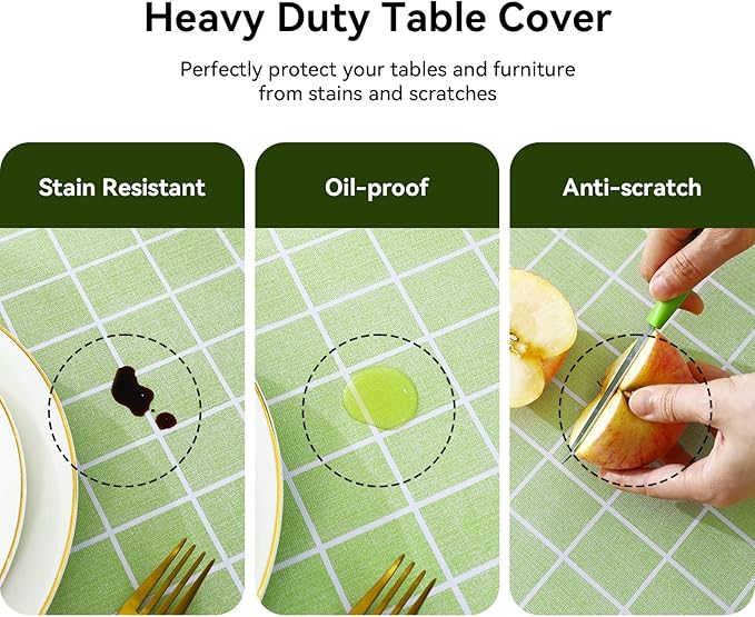 Romanstile Rectangle Plastic Tablecloth, 100% Waterproof Oil-Proof Checkered PVC Table Cloths, Heavy Duty Vinyl Table Covers for Dining, Camping, Picnic, Outdoor - 54 x 108 Inch, Green