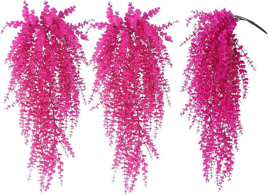 RECUTMS Artificial Plants Fake Hanging Vine Plant Hanging Eucalyptus Vine Artificial Leaves Greenery Plastic Plants for Indoor Bedroom Wall Decoration Outdoor Porch Home Wedding Decor(Pure Fuchsia)