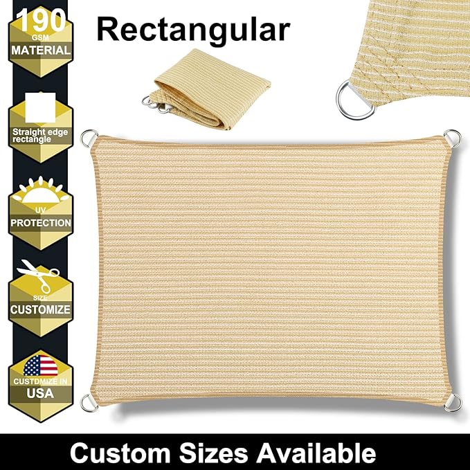 10' x 10' Beige Outdoor Sun Shade Sail Canopy ??UV Resistant Permeable Awning Fabric for Patio, Garden, Backyard, Pergola, Carport, Lawn Shelter Cover
