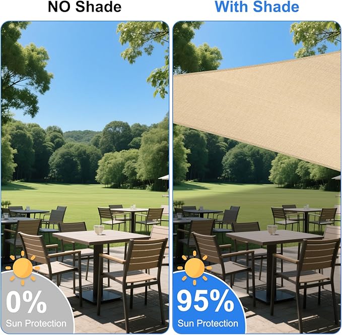 10' x 10' Beige Outdoor Sun Shade Sail Canopy ??UV Resistant Permeable Awning Fabric for Patio, Garden, Backyard, Pergola, Carport, Lawn Shelter Cover