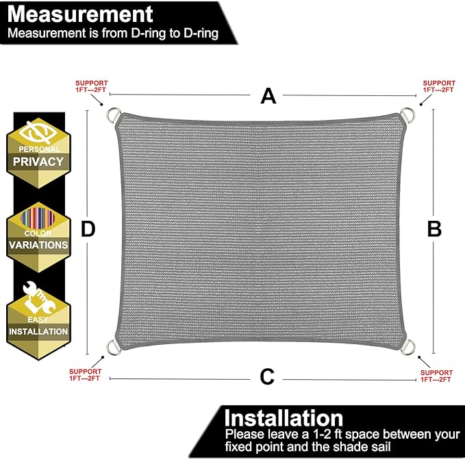 10' x 10' Grey Outdoor Sun Shade Sail Canopy ??UV Resistant Permeable Awning Fabric for Patio, Garden, Backyard, Pergola, Carport, Lawn Shelter Cover