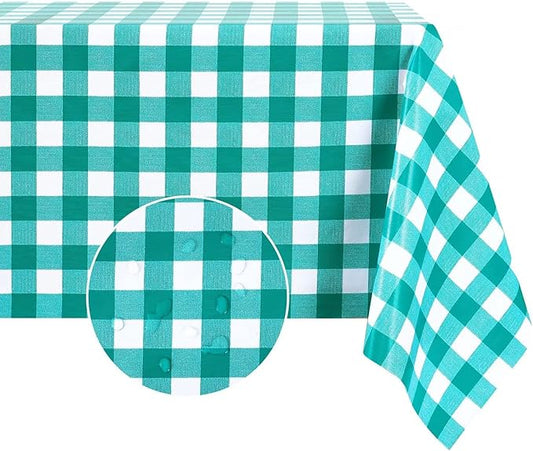 Romanstile RectangleVinyl PVC Tablecloth, 100% Waterproof Buffalo Plaid Plastic Table Cloth, Oil Proof Heavy Duty Wipeable Table Covers for Dining/Camping/Picnic/Outdoor - 60 x 120, Teal Green