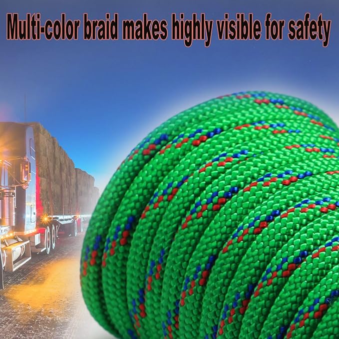 Wellmax Diamond Braid Nylon Rope - 3/8 Inch by 50 Feet Green Color - Extra Strength, Sunlight and Weather Resistant - Heavy Duty Construction