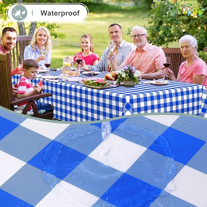 misaya Rectangle Waterproof Vinyl Table Cloth, Buffalo Flannel Backed Tablecloth, Wipeable Plastic Table Cover for Seaside, Picnic, Outdoor (54" x 78", White and Blue)