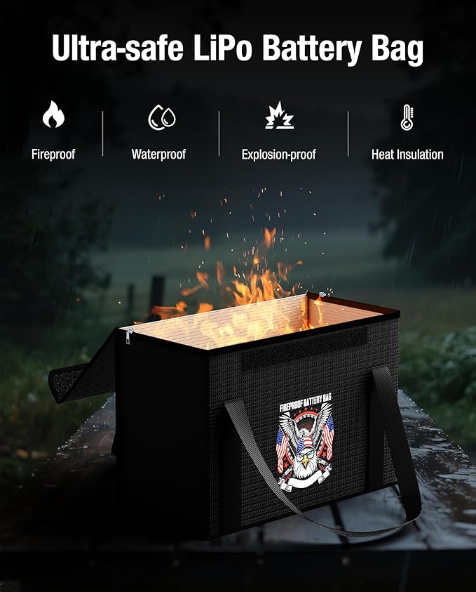 Fireproof Explosionproof Lipo Battery Safe Bag - Large Capacity Ebike Battery Storage Guard Pouch for Charging & Storage - Waterproof Protective Case for Ebike & Lithium Batteries(14x7.9x9.4 Inches)