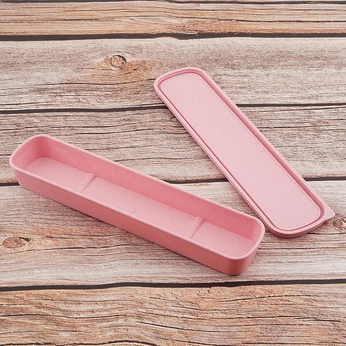 OriGlam 1pcs Portable Flatware Box Travel Tableware Storage Case Box, Utensil Case Flatware Storage Box for Cutlery Kit, 9.84 x 2.40 inch (Pink)