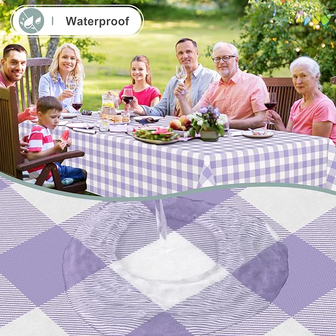 misaya Rectangle Waterproof Vinyl Table Cloth, Buffalo Flannel Backed Tablecloth, Wipeable Plastic Table Cover for Dinner, Kitchen, Outdoor (54" x 78", Lavender and White)