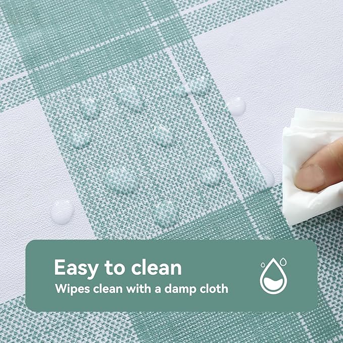 Romanstile Rectangle Plastic Tablecloth, 100% Waterproof Oil-Proof Checkered PVC Table Cloth, Heavy Duty Vinyl Table Cover for Dining, Camping, Picnic, Outdoor - 54 x 78 Inch, Sage Green Checkered