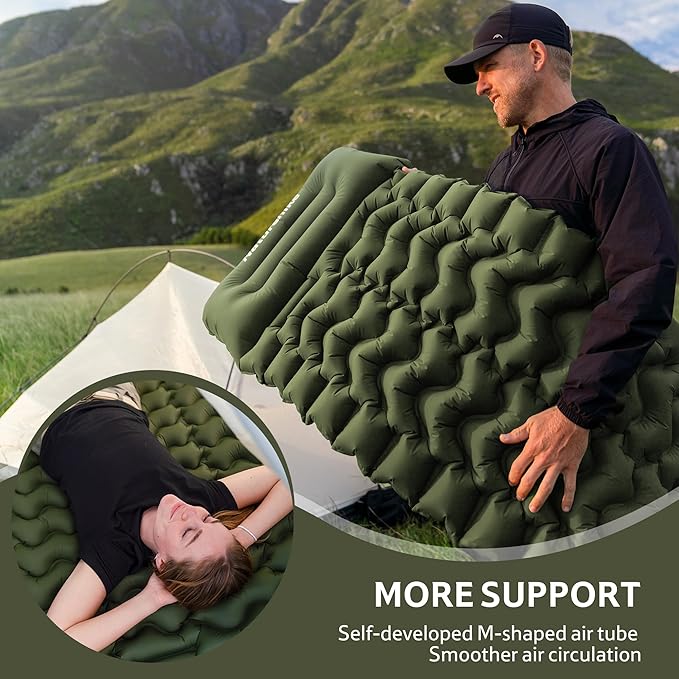 Naturehike Camping Sleeping Pad, Ultralight Inflatable Sleeping Mat with Pillow Built-in Foot Pump, 2.6 Inch Lightweight Air Mattress for Backpacking, Hiking, Traveling