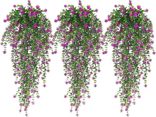 RECUTMS Artificial Fake Hanging Eucalyptus Plants Vine Hanging Plant Outdoor UV Resistant Plastic Plants Artificial Greenery for Bedroom Wall Decor Wedding Party Room Aesthetic Stuff(Fuchsia)