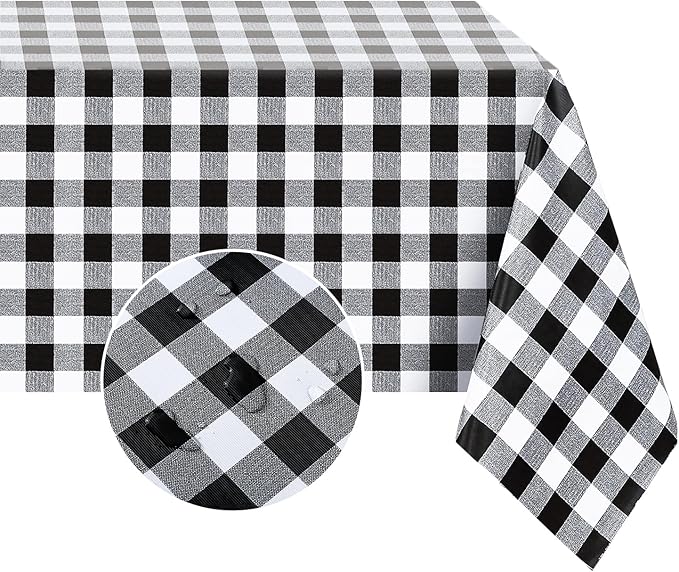 Romanstile Rectangle Vinyl PVC Tablecloth, 100% Waterproof Buffalo Plaid Plastic Table Cloth, Oil Proof Heavy Duty Wipeable Table Covers for Dining/Camping/Picnic/Outdoor - 54 x 120, Black and White