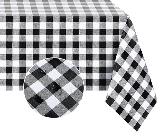 Romanstile Rectangle Vinyl PVC Tablecloth, 100% Waterproof Buffalo Plaid Plastic Table Cloth, Oil Proof Heavy Duty Wipeable Table Covers for Dining/Camping/Picnic/Outdoor - 54 x 120, Black and White