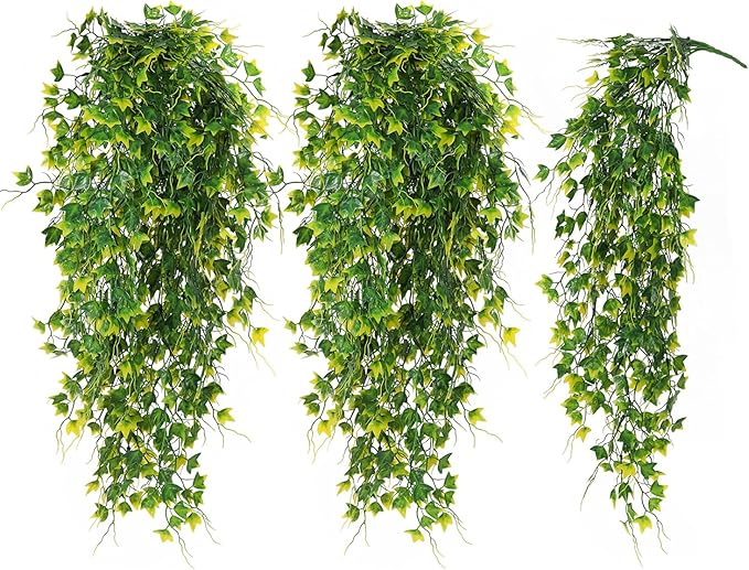 RECUTMS Artificial Plant Fake Plants Artificial Hanging Plants Faux Ivy Plant with Yellow Leaf Fake Hanging Plant Indoor Decoration House Party Garden Room Wall Decor（Yellow）
