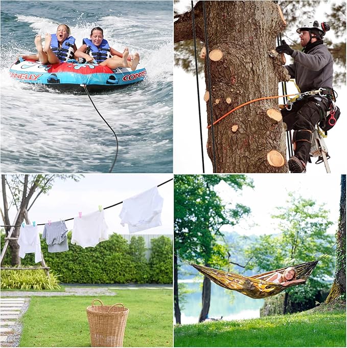 X XBEN Braided Polyester Arborist Rope 1/2 inch X 120ft, 48 Strands, 12 inner core,5174 LBS Breaking Strength Outdoor Ropes, Arborist Rigging Code for Rock Hiking Camping Swing Tree,Black Rescue,Black