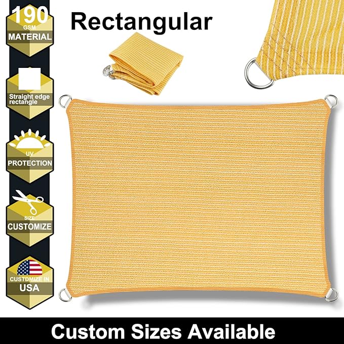 10' x 10' Yellow Outdoor Sun Shade Sail Canopy ??UV Resistant Permeable Awning Fabric for Patio, Garden, Backyard, Pergola, Carport, Lawn Shelter Cover