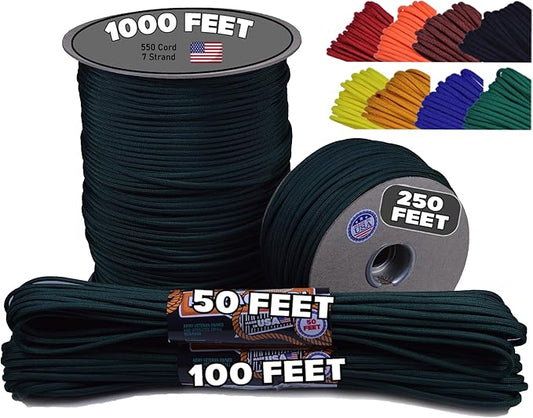 BORED? PARACORD! 550 lb Paracord - Ideal for Crafting, Camping, DIY Projects, Active & Military Outdoors - Strong Survival Rope - Tactical Parachute Cord Type III - Hunter Green 50 Feet