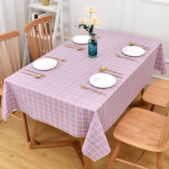 Romanstile Rectangle Plastic Tablecloth, 100% Waterproof Oil-Proof Checkered PVC Table Cloths, Heavy Duty Vinyl Table Covers for Dining, Camping, Picnic, Outdoor - 54 x 108 Inch, Pink