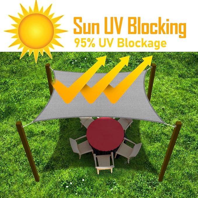 10' x 10' Grey Outdoor Sun Shade Sail Canopy ??UV Resistant Permeable Awning Fabric for Patio, Garden, Backyard, Pergola, Carport, Lawn Shelter Cover