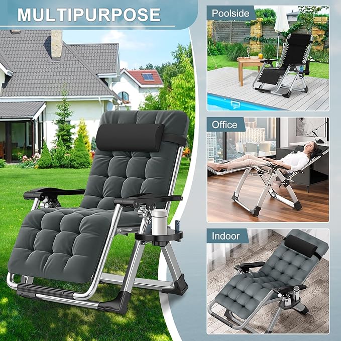 ABORON 2 Pack Zero Gravity Chair, Outdoor Lounge Chairs Sun Loungers with Removable Cushion,Headrest,Cup Holder,Reclining Patio Lounger Chair for Indoor and Outdoor