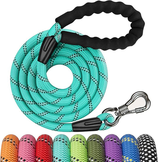 NTR 3FT Heavy Duty Dog Leash with Swivel Lockable Hook and Comfortable Padded Handle, Teal Rope Dog Leash for Small Medium Large Dogs Training, Playing, Camping, or Backyard