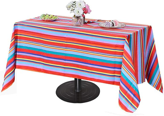 Poise3EHome 60X84 Outdoor/Indoor Waterproof Spillproof Rectangle Tablecloth for Camping Picnic Party Patio Table Spring, Color Stripe