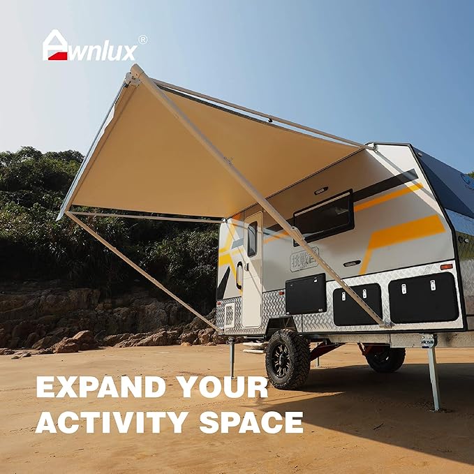 AWNLUX RV Awning Fabric Replacement Waterproof Vinyl Shade Screen for Awnings Camping Universal Fit Fabric Sun Shade UV Sun Blocker Canopy RV Awning Shade Shelter Black Strip-19'(Fabric 18'2")