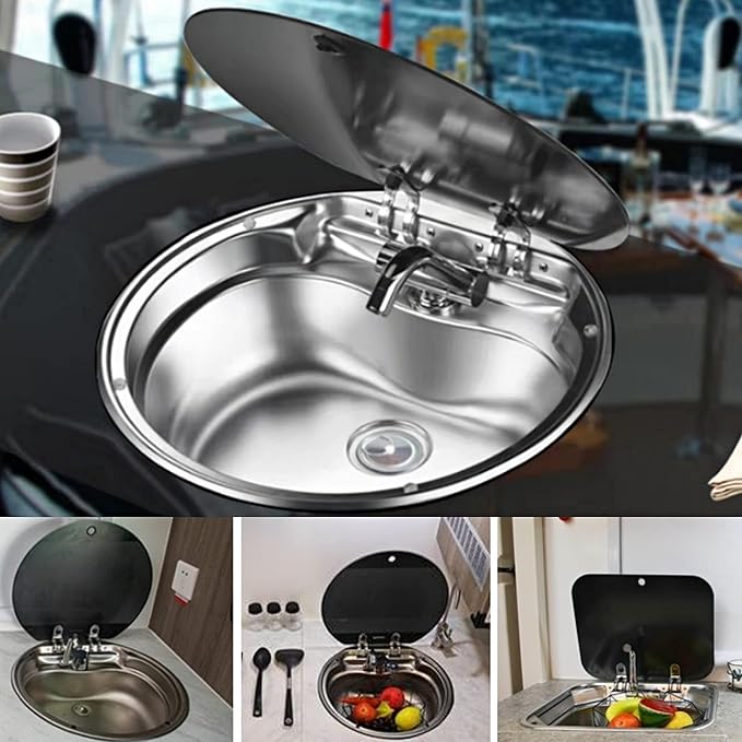 RV, Bar, Kitchen Sink with Folde Faucet C &Lid, Undermount Stainless Steel Single Bowl Small Drop In Sink Hand Wash Basin for Workstation, RV, Boat, Kitchen, Camper Van,Bar
