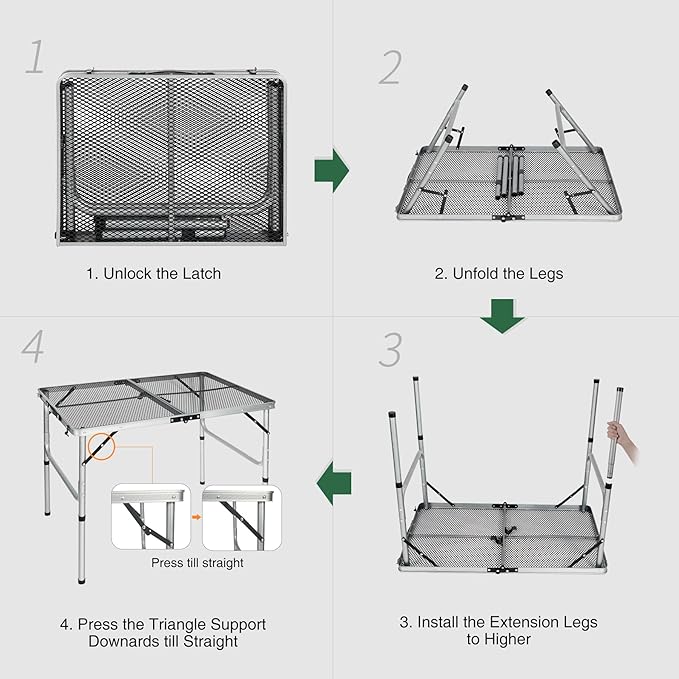 RedSwing Portable Grill Table for Outside, Aluminum Folding Grill Stand Table for Outdoor Camping Picnic BBQ, Lightweight Adjustable Height, 36"x24"x15"/28" Sliver