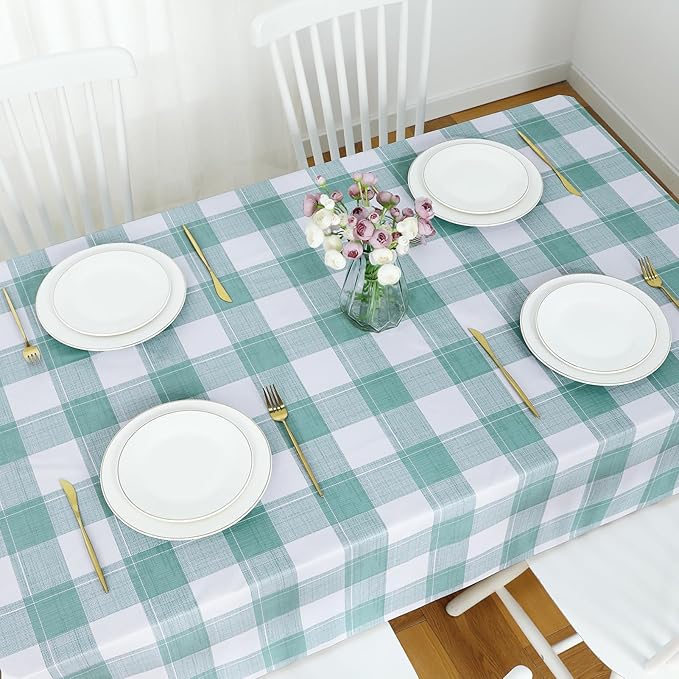 Romanstile Rectangle Plastic Tablecloth, 100% Waterproof Oil-Proof Checkered PVC Table Cloth, Heavy Duty Vinyl Table Cover for Dining, Camping, Picnic, Outdoor - 54 x 78 Inch, Sage Green Checkered