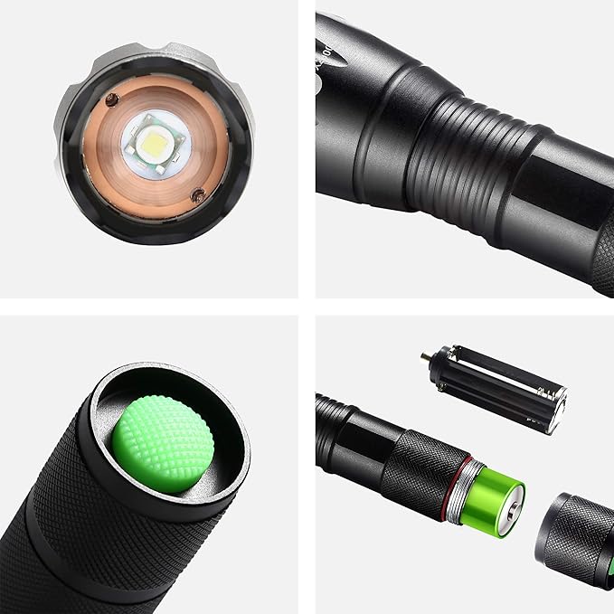 LED Flashlights, 2 Pack Tactical Flashlight High Lumens Lights with 6Pack AAA Batteries Portable Waterproof Zoomable Flashlight with 5 Mode for Camping/Outdoor/Hiking/Gift-Giving/Emergency