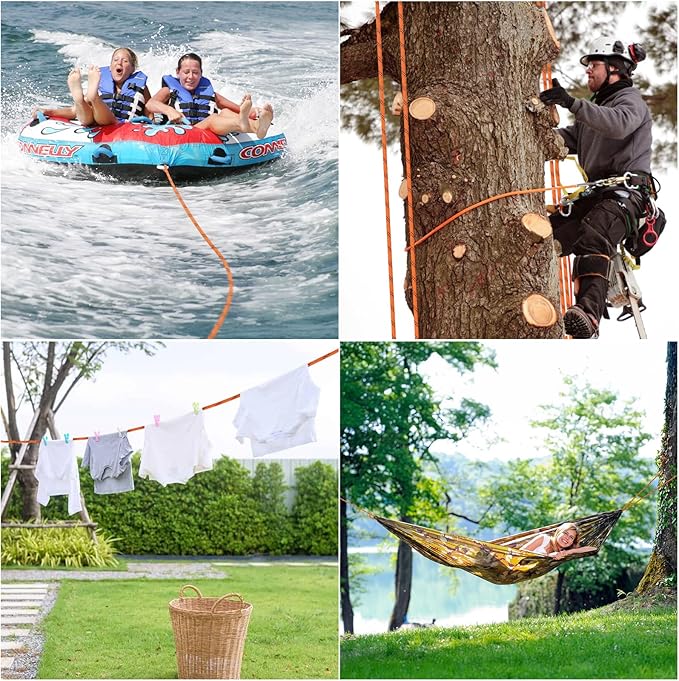 X XBEN Braided Polyester Arborist Rope 3/4 inch X 220ft, 48 Strands, 12 Inner core,8626 LBS Breaking Strength Outdoor Rope, Arborist Rigging Ropes for Rock Hiking Camping Swing Tree Rescue