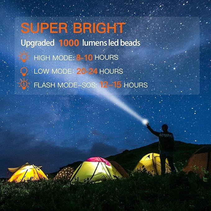 BUYSIGHT Rechargeable Spotlight, 1000,000 -Lumen Spot Lights Hand held Large Flashlight Handheld Spotlight Lightweight and Super Bright Flashlight (Aluminium_Alloy Black)